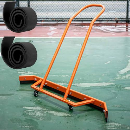 Tennis Court Wiper Broom, Large Court Water Pusher, Aluminium Alloy Sport Tennis Court Squeegee with Wheels & Additional 2 EVA Foam Blade, for Hard or Concrete Tile Floor(Orange)