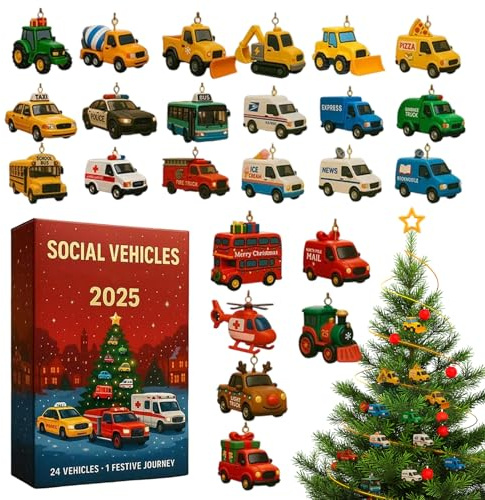 Calendario 'Avvento – Decorazioni per feste in acrilico 2D | Calendario 'Avvento con auto giocattolo | Per bambini piccoli adolescenti ragazze famiglia divertente apprendimento attività