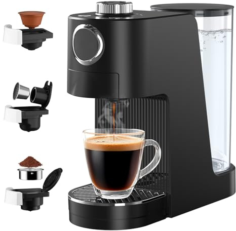 Umisu Machine à Café Expresso 3 en 1, 20 Bars, Cafetière Multi-Capsules Compatible avec NES Original/DG/Café Moulu, 7 Niveaux de Volume et Température Réglable, pour Maison et Bureau (Noir)
