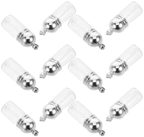 FRCOLOR 12 Pièces Mini Flacon Verre Transparent avec Bouchon Acrylique Argenté Pendentif Bouteille à Souhaits Rechargeable pour Huiles Essentielles Bijoux DIY Décorations Mariage et Fêtes