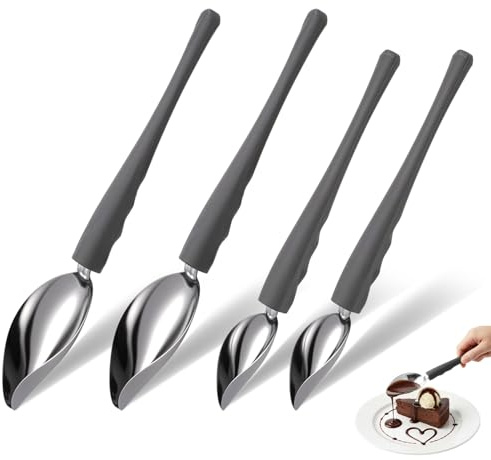 4PCS Professional Culinary Precision Drawing Decorating Spoon Set, Multi-use Stainless Steel Chef Culinary Drawing Spoons, Chocolate Filter Spoons with Tapered Spout for Decorating Plates Cake Dessert