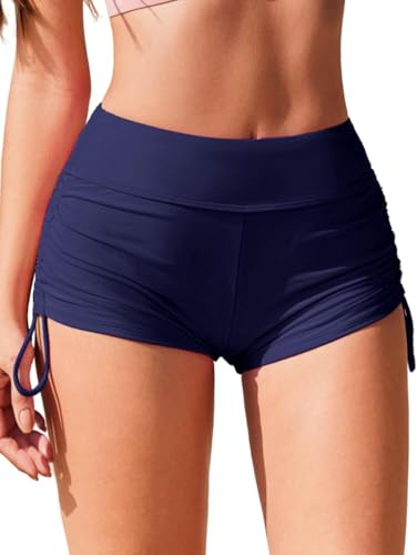 Ekouaer Short de Bain pour Femme Taille Haute réglable froncé sur Le côté Short de Bain Bas de Maillot Natation Short Élastique pour Femme et Fille