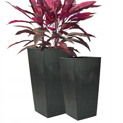 FEINZ Vaso per Piante con Inserto, Fioriera Moderna in Plastica Riciclata | Vaso Effetto Cemento 29x57 cm, Nero, Vaso da Fiori per Balcone, Giardino e Interni