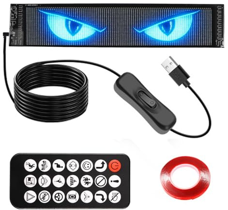 Flexibler LED Anzeigetafel,LED Augen für LKW Auto,LED Anzeigetafel Programmierbar,Teufelsaugen Lichter für Autos mit Fernbedienung & Bluetooth APP (120×595MM)