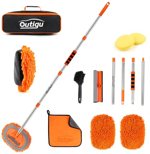 Brosse de lavage de voiture avec manche télescopique, kit de nettoyage gant chenille en microfibre 2 en 1, convient pour le lavage des voitures, autocars, SUV, camions et nettoyage domestique, 157 cm