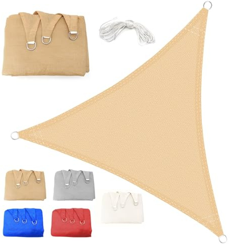 Tenda A Vela Triangolare 5x5x5m Vela Ombreggiante 185gsm HDPE Traspirante Protezione Raggi UV 95% per Esterno Giardino terrazza, Giallo sabbia