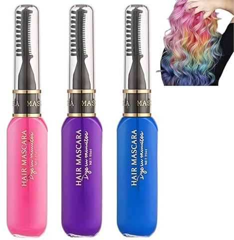 Hair Chalk for Kids, 3Pcs Washable Hair Colour Spray, Mascara & Hairspray in Blue Purple Pink, Temporary Hair Color Set for Parties, Cosplay, Prom, Halloween, Christmas