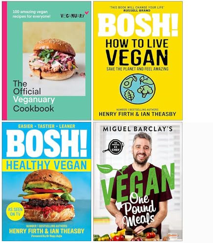 The Official Veganuary Cookbook [Hardcover], BOSH! How to Live Vegan, Healthy Vegan & Vegan One Pound Meals 4 Books Collection Set