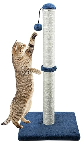 Dimaka 29 Tall Cat Scratching Post, Claw Scratcher Sisal Rope Covered Soft Smooth Plush, Vertical Scratch [Full Strectch], Modern Design 29 Inches Height (Blue)