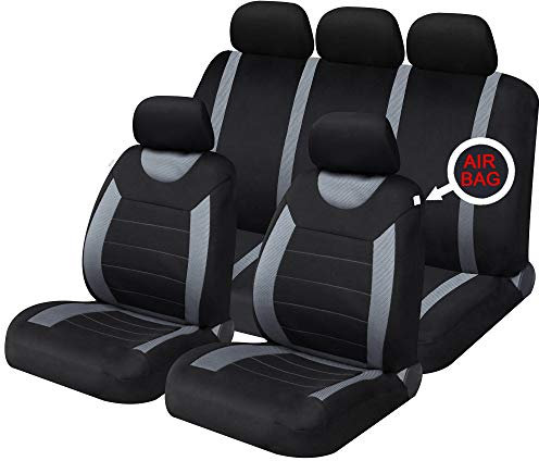 Sakura Car Seat and Headrest Covers Carnaby Grey SS5398 - Full Set Universal Size Elasticated Hems Side Airbag Compatible Washable Easy Fit