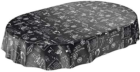 ANRO Wachstuchtischdecke Wachstuch Wachstischdecke Tischdecke abwaschbar Schwarz Bistro Retro Modern Oval 200x140cm eingefasst