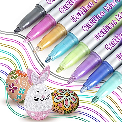 ANYUKE Glitzerstifte Magische Stifte, Adventskalender, Geschenke, 8 Outline Stifte Metallic Zauberstifte für Scrapbooking, Basteln