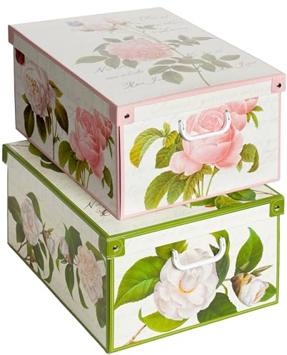 2er-Set Aufbewahrungsbox mit Deckel für Kleidung und Wäsche, Blumen Gross Karton Kleiderschrankboxen, saisonaler Wechsel, Geschenkboxen 50x39x24 cm, Farbe 6, BIG