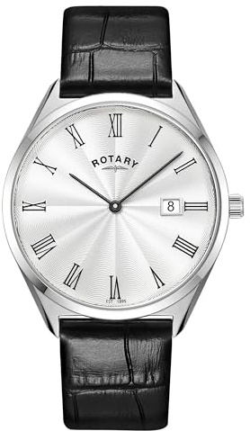 Rotary Herr Ultra Slim Quarzuhr med läderband, svart, GS08010-01-AMZUK