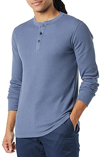 Amazon Essentials Men's Slim-Fit Long-Sleeve Waffle Henley Shirt, Indigo, XL
