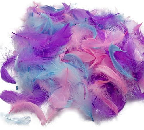 HOVUK® 7 cm Osterfedern mit 60 g in Rosa, Blau und Violett, Kunst- und Bastelfedern für Traumfänger, natürliche weiche Federn für Osterhaube und Trilby-Dekoration