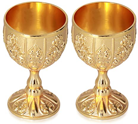 Beufee Copas de Vino Vintage, 2pcs Copa de Cáliz Vintage de Metal en Relieve, de Vino de Oro, de Latón, Whisky, de Chupito, de Chupito, 4,2 x 6,8 cm / 1,7 x 2,7 pulgadas