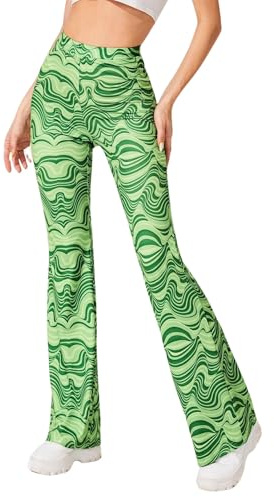 EVELUST Festival Flare Hosen Für Damen - 70er Jahre Outfit Hippie Kleidung Flower High Waist Breite Bein Flair Leggings Rave Disco Kostüm Palazzo Schlaghose Sommer Bell Bottom