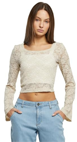 Urban Classics Dam-T-shirt, cropped lace långärmad softseagrass XXL, Mjuk havsgräs, XXL