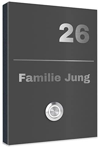 Jung-Edelstahl-Design Edelstahl Türklingel. Klingel Aufputz oder Unterputz. Klingelplatte 17x12 cm. Klingelschild mit Gravur Klingeltaster LED Trier 2G (anthrazit) pulverbeschichtet