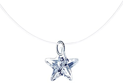 Yumilok Collier Pendentif Diamant en Argent 925 pour Femmes Filles Collier Ras-du-cou Élégant Serti de Zircon Brillant Collier Clavicule avec Chaîne de Nylon Transparent Collier de Mariage