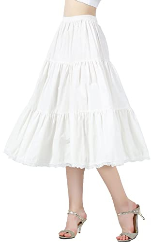 BEAUTELICATE Falda Mujer Algodón Larga Corta Combinación Enaguas para Vestido Boda Antiestática Negro Marfil con Encaje Dobladillo （Marfil-75cm de Longitud,2XL）