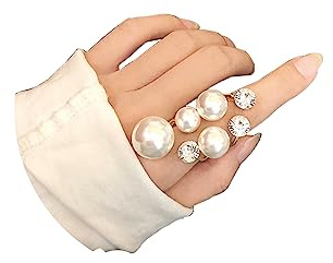 kepvrio Pearl Ring for Women Promise Stacking Pearl Rings Adjustable Open Pearls Finger Ring Trendy Personality Christmas Pearls Jewerly Prom Dress Jewerly (Style-A)