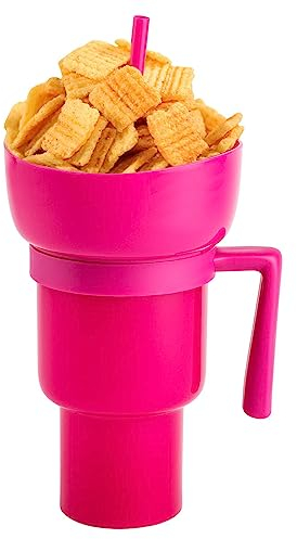 2-in-1 Snack and Drink Cup With Lid and Straw | Stadium Tumbler Popcorn Bowl | Multifunctional Mug | Splash Proof Portable Leakproof for Cinema Travel Home Journey Kids