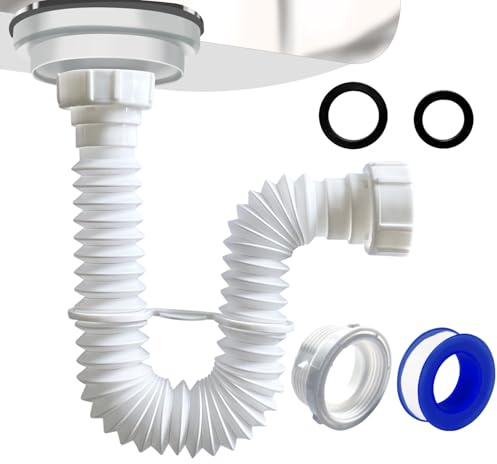 VIVIDA 1-1/2 Sink Drain Pipe Kit, Flexible Drain Pipe P Trap, 7.5-17.7 Flexible P Trap, Under Sink Plumbing for Bathroom & Kitchen, 1-1/4 Adapter Included, 1 PACK