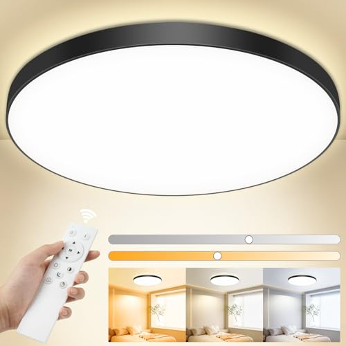 OUILA Plafon LED Techo, 24W 3000K-6500K Lampara Techo con Mando a Distancia | IP44 2000LM Lampara LED Techo Regulable Plafones para Techo Led para Dormitorio Cocina Salon Baño Comedor Pasillo Ø28cm