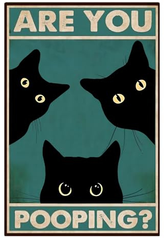 Ruzister Divertente targa in metallo Black Cat Are You Pooping, decorazione da parete del bagno, vintage, divertente motivo gatto, decorazione da parete, poster per il bagno
