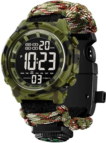 Militär Uhr Herren Sport Armbanduhr Herren Digital 5ATM Wasserdicht Outdoor Uhr Sportuhr Digital Uhr Armband Männer Military Watch Camouflage LED Chronograph 12/24 Stunden Coutdown Taktische Uhren