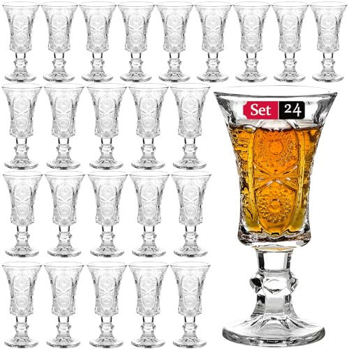 JAIEF Lot de 24 verres à sherry de 45 ml, en verre sans plomb, à base lourde transparente
