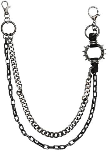 Husalsea Chaine Pantalon Couche Double Punk Ceinture Chaine à Rivets Porte Clé Accessoires Vestimentaires Portefeuille Porte-CléS Hip Hop Rock Pantalon Pour Hommes Femmes (Noir)