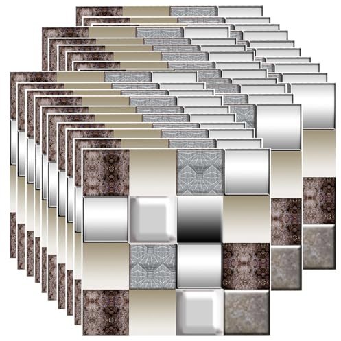 Ledeak 30 Pièces Mosaïque Stickers Carreaux Muraux, Credence PVC Adhesive pour Cuisine Salle de Bain, Imperméables Stickers Carrelage, Résistant à la Chaleur Autocollant Carreau (Lustre Métallique)
