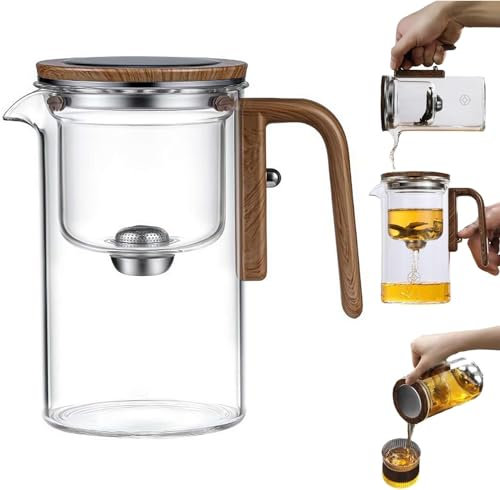 Enchantipot Magic Tea Pot - Water Separation Glass Teapot With Wooden Handle, Press Control for Loose Tea, Witchcraft Design (520ml White)