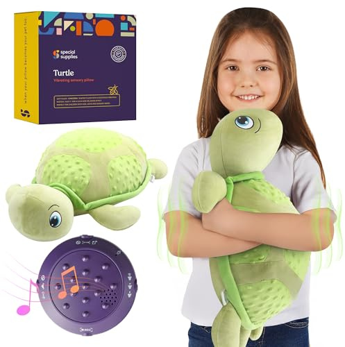 Special Supplies Vibrating Pillow Sensory Pressure Activated Calm for Kids and Adults, Plush Minky Soft Cover with Textured Therapy Stimulation Bumps (Turtle)