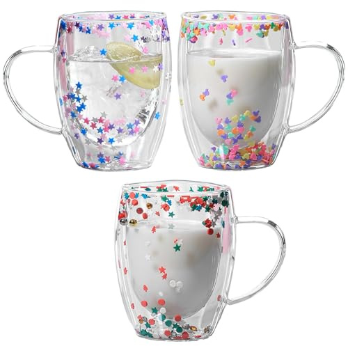 350Ml 3Piezas Tazas De Café De Vidrio De Doble Pared Con Flores Secas - Tazas De Té De Vidrio Tazas De Café Con Aislamiento Doble Pared | Taza De Café Con Flores Secas | Doble Pared Aislada Resistente