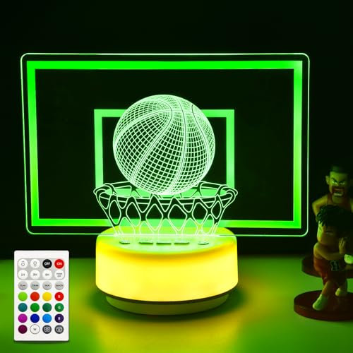 HYODREAM Clásica luz nocturna de baloncesto lámpara de decoración oscura, 14 colores patrón blanco cálido base luz de escritorio deportivo, llave de entidad/temporizador/regulable, regalos de