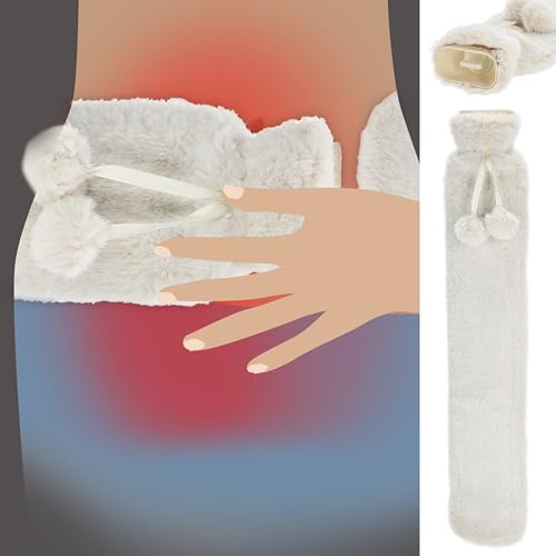 Wärmflasche Schlauch flauschig extra lang | 72x14x5cm cremeweiß Kautschuk Polyester | Thermophor Füllmenge 2 L (1 x Schlauchwärmflasche cremeweiß)