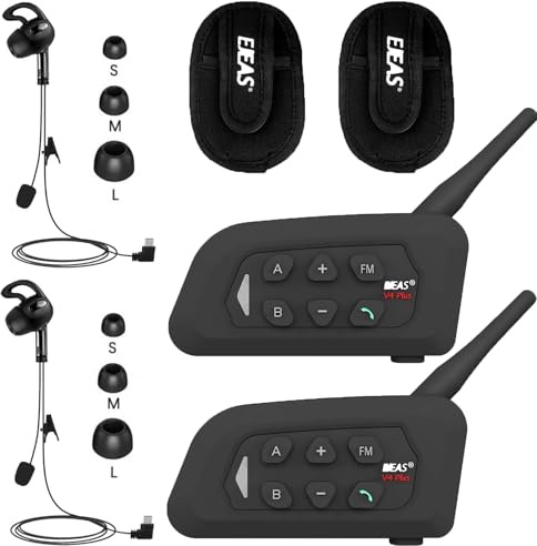 SolaMr V4C Plus Linkes Ohr Bluetooth Gegensprechanlage Schiedsrichter Kommunikationssystem, Headset Intercom System, 4 Personen Gegensprechanlage Funk für Fußball Handball Volleyball, 1500M, (2 Pack)