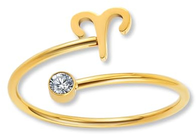 GD GOOD.designs Sternzeichen Ring Widder Gold mit Zirkoniastein für Damen - 18K vergoldeter Damenring aus 316L Edelstahl | Ring verstellbar (Ringgröße 52-60) und wasserfest - inkl. Geschenkbox