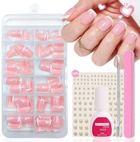 Falsche Nägel Tips Set - 120 Stück Französisch Falsche Nägel Zum Aufkleben - Square Full Cover Künstliche Nägel Kurz Quadrat Nail Art Manicure Fake Nails für Damen & Frauen Gelnägel (Weiß Quadrat)