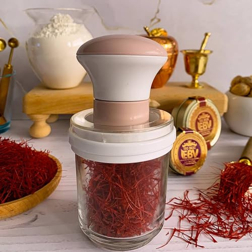 Deluxe Saffron Mill Grinder – Handheld Glass Spice Grinder for Cooking, Tea, and Herbal Use – Fine Powder Mortar with Mesh – Durable Design with Moisture-Proof Lid (1, Pink)