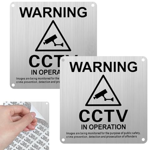 Cartello Videosorveglianza Attiva, Cartello d'Avvertimento in Alluminio, Impermeabile con Fori Preforati, Segnaletica Autoadesiva per Interni ed Esterni (10×10 cm)