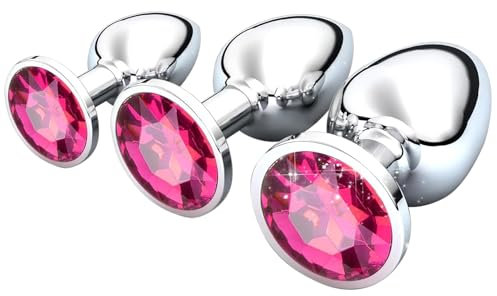 3 Pezzi Anale Metallo, Anal Butt Plug, Set Plug Anale con Cristallo Diamante, Large Medium Small Plug Anale Giocattoli del Sesso per Principianti Donne, Coppie, Uomini, Rosso Rosa