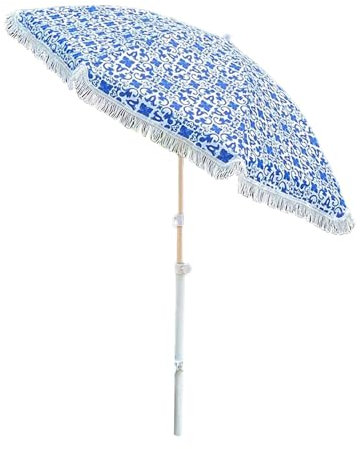 XQJLBZA Parasol de Jardin Boho 180 CM avec Franges, Protection UV50+ et Imperméable, Parasol de Plage Inclinable pour Balcon et Extérieur(White)