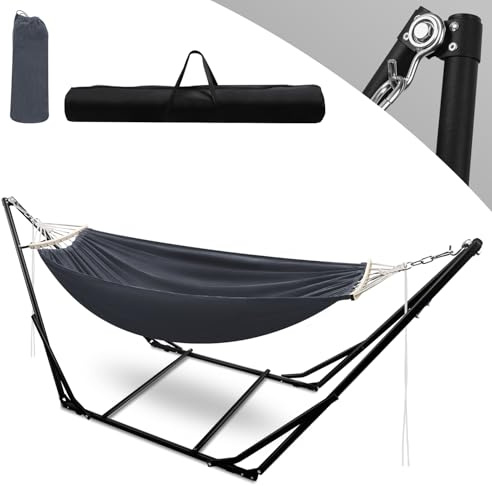 Ollewiellan Hängematte mit Gestell, bis 150 kg,Metall Gestell hängematte Klappbar Garten Hängemattengestell Outdoor Hängesessel für Camping Garten Pool Balkon Mit Tragetasche Metallgestell