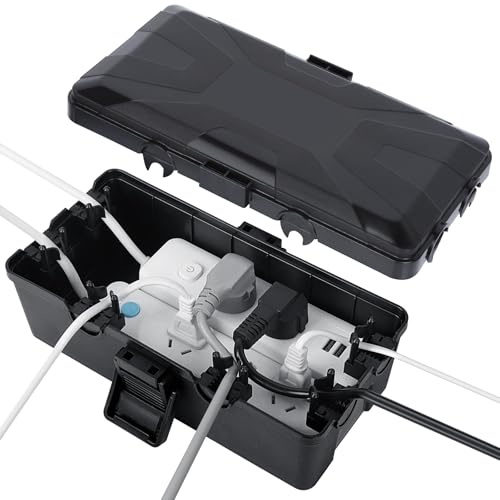 Cozary Wasserdichte Kabelbox, Abzweigdose Wasserdicht, IP54 Schutz, Stromkasten Außenbereich, Ideal zum Schutz von Verlängerungskabeln, Steckdosenleisten und Winkelsteckern(26.1x15x9.4cm)