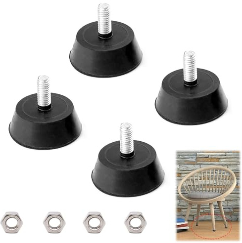 Lot de 4 pieds en caoutchouc à visser - M8 x 35 mm - Pieds réglables M8 - Vis de réglage - Pieds réglables - Résistant à l'humidité et antidérapant - Pied en caoutchouc pour meubles, appareils